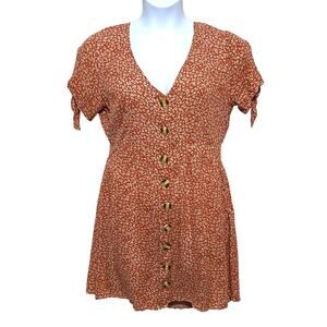 Sky and Sparrow Ditsy Floral Coral Mini Dress XL Cottagecore Prairie Country Y2K